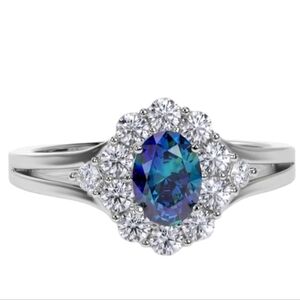 Safyia Love Letter Alexandrite and Diamond 14k White Gold Ring